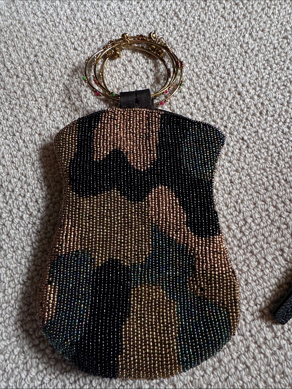 Beaded Camo Wristlet Bag in Black and Brown